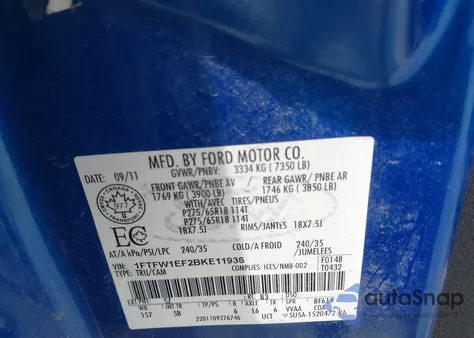 2011 Ford F-150 Fx4 z USA, uszkodzony, nr VIN 1FTFW1EF2BKE11936